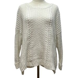 Madewell Cable Knit Sweater Womens Large White Cotton Blend Chunky Pullover